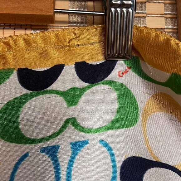 Multicolored silk Coach square scarf with yellow border - Picture 3 of 4